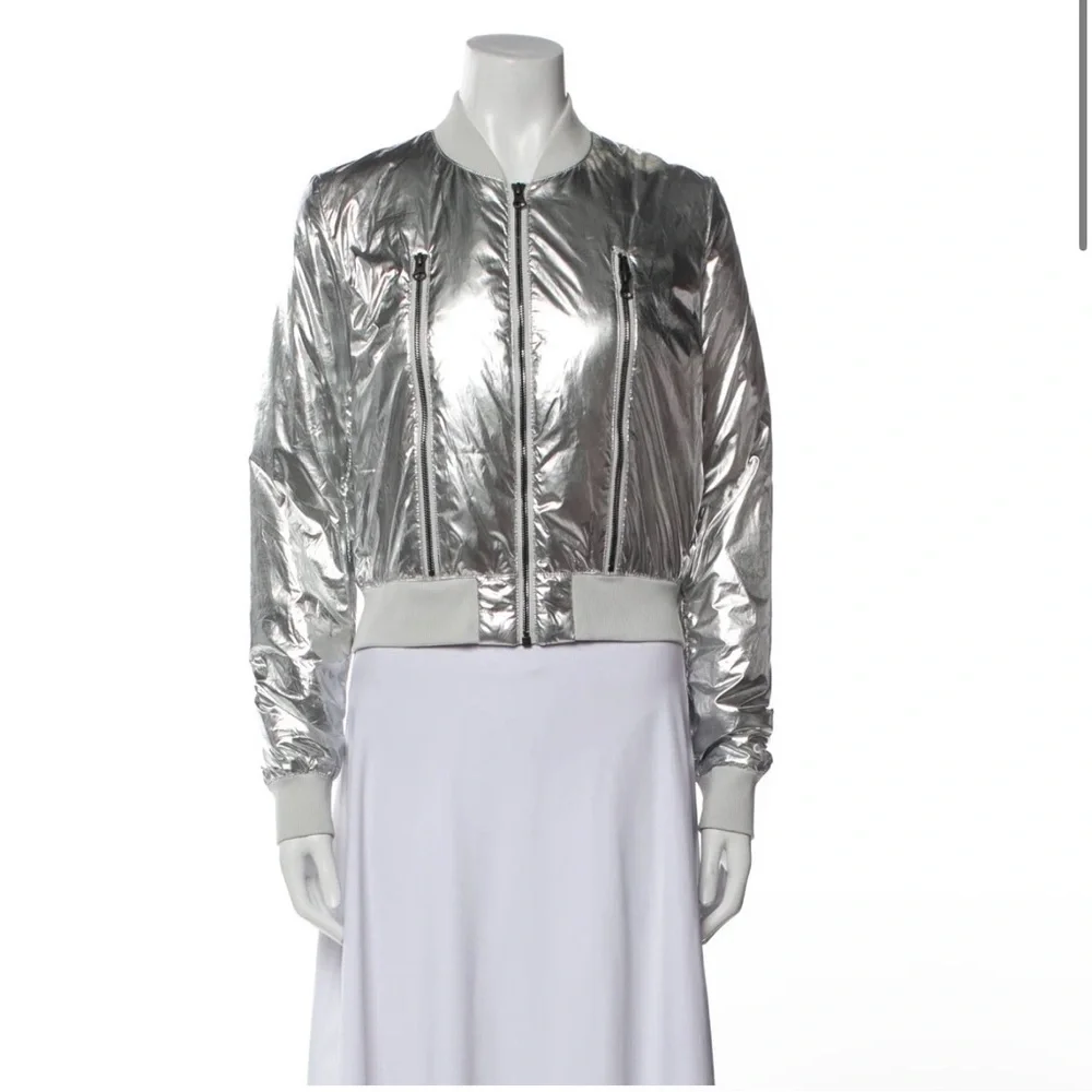 Silver Metallic Women's Bomber Jacket - Picture 4 of 6